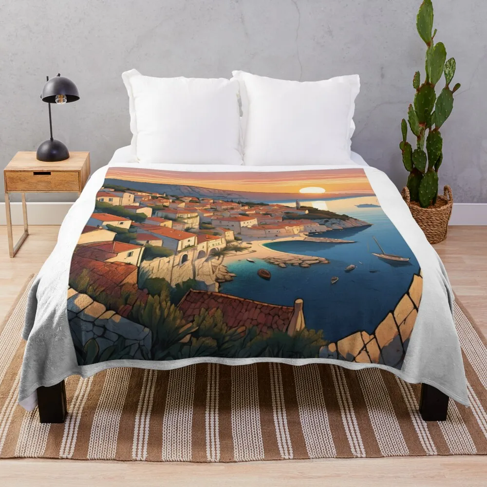 

Sunrise in Hvar Beautiful View Throw Blanket Fashion Sofas Beach Blankets