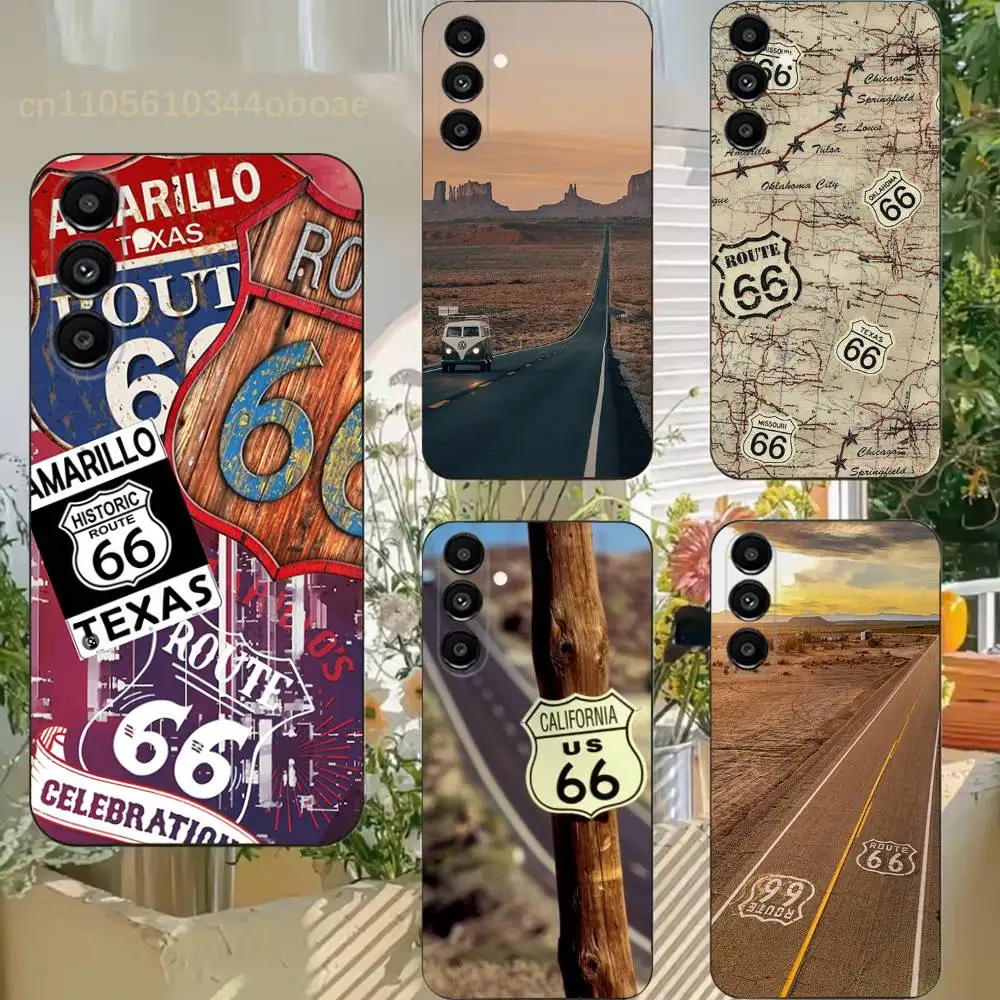

US Route 66 Highway Phone Case For Samsung S25,24,21,22,23,20,S30,Ultra,Plus,Fe,Lite,Note,5G Black Soft