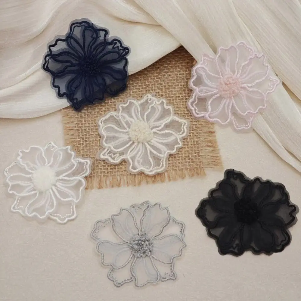 10pcs 6.5CM Wide Flower Lace Embroidered Patches Double Layer Dress Decoration Black 3D Floral Sew on Patches Embroidered Detail