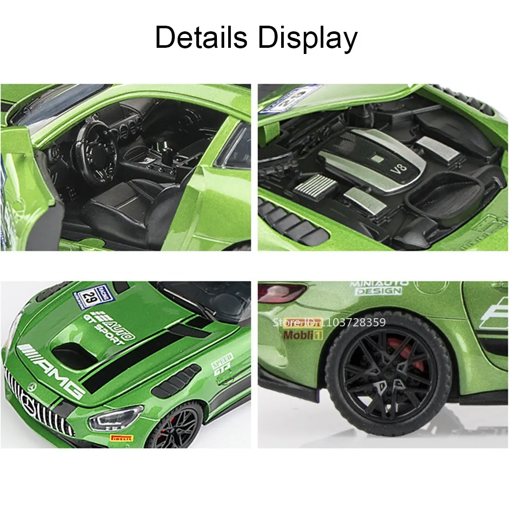 Coche deportivo de juguete GTR GT3 1:32, modelos en miniatura de aleación, sonido fundido a presión, puertas ligeras, adorno abierto, supercarros para niños, regalos