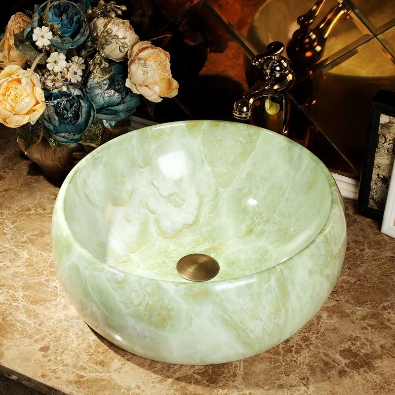 

Ceramic Table Basin Art round European Marble Inter-Platform Bathroom Washbasin Wash Household Single