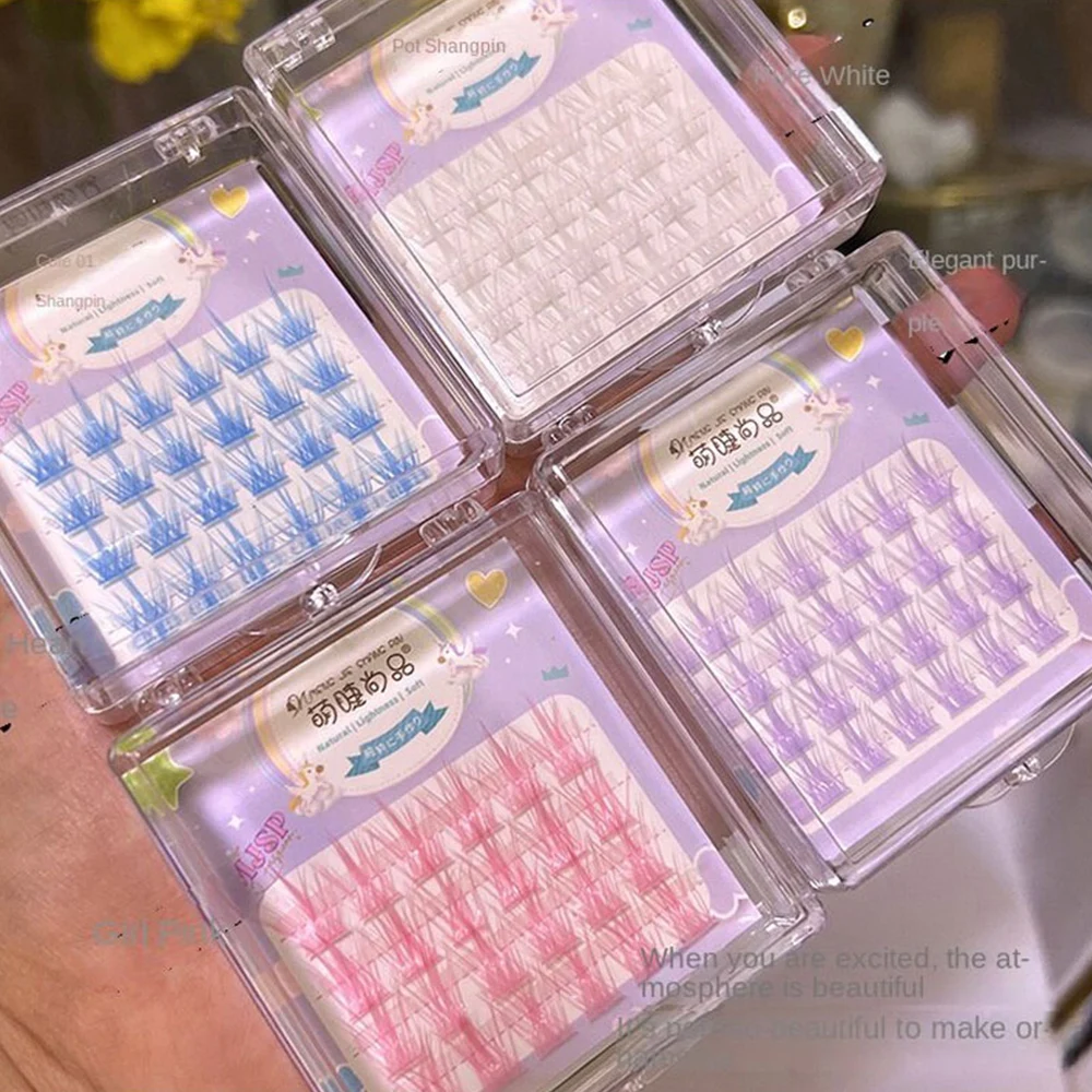 New 24 Clusters Colored 3d Eyelashes Pink/White/Blue/Purple Segmented Eyelashes DIY Makeup Eyelash Accessories For Women