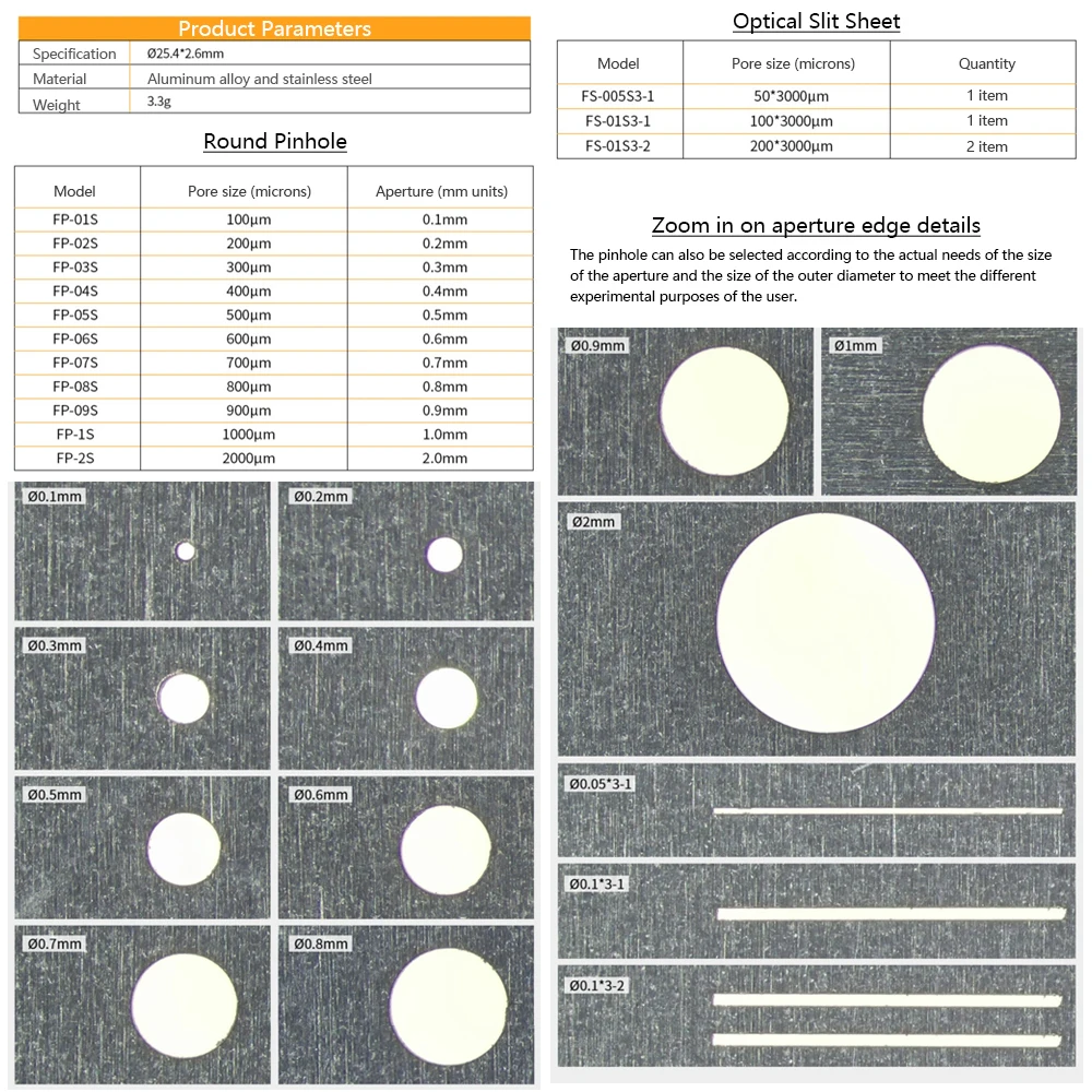 Optical Slit Precision Pinhole Aperture Small Hole Grating Sheet Through Light Precision Experiment Micro-diameter Light-shield