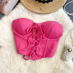 Sexy Off Shoulder Bandage Tube Top Chic sweet Crop Top Korean Fashion Sleeveless Camis summer Women Tank Top