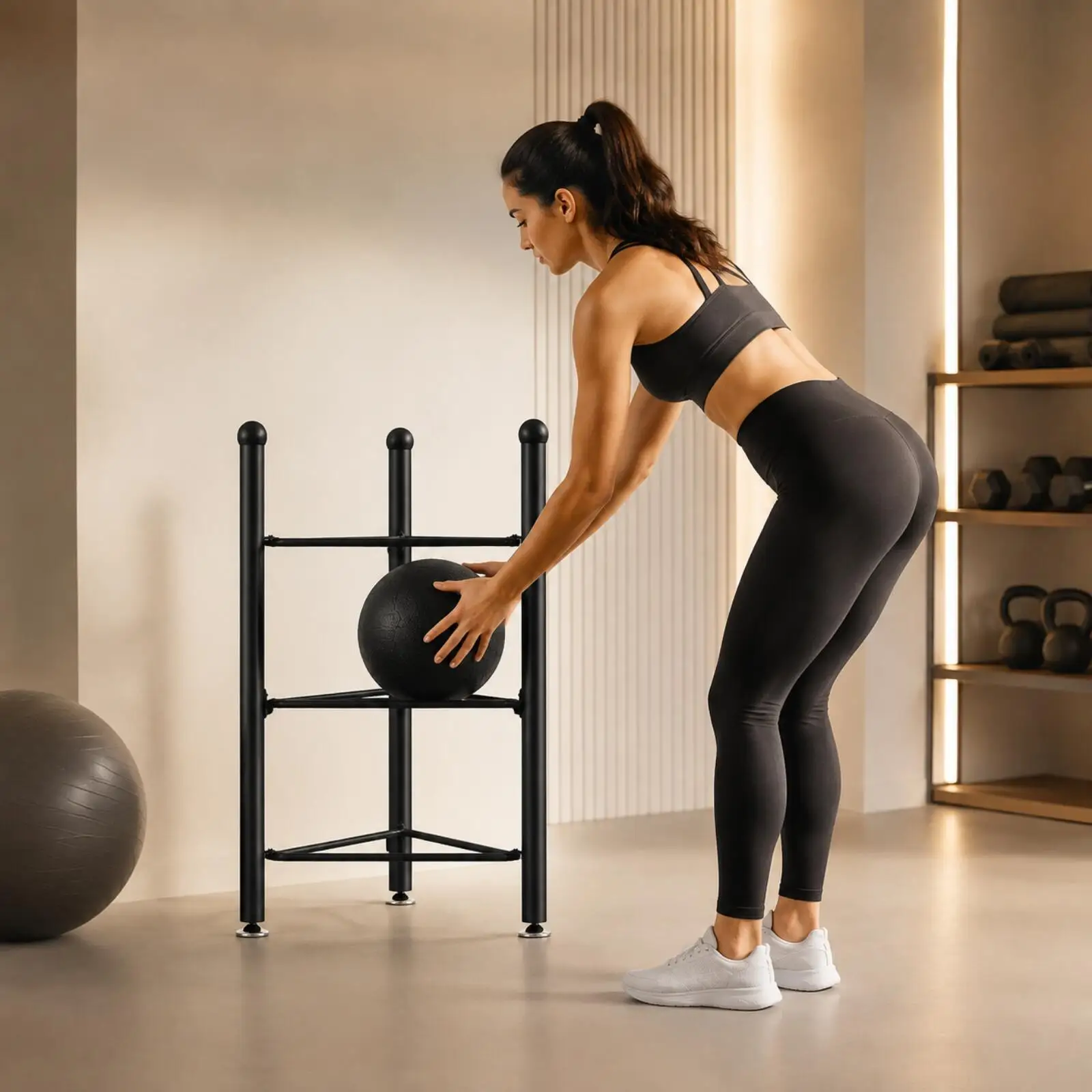 Metal Fitness Ball Storage Rack Freestanding Vertical Organizer for Home Gym Exercise Equipment Holder