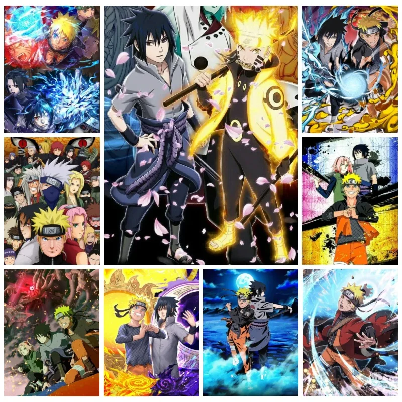 Peinture diamant 5D Naruto Sasuke, motif rond complet, broderie mosaïque Six Paths, décoration murale pour la maison, artisanat DIY