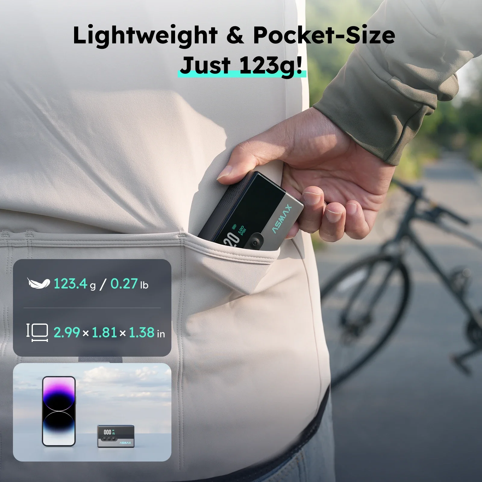 ASMAX T30 Mini Electric Motorcycle Bicycle Balls Auto 123 Grams Wireless Tire Inflator Tyre Air Compressor Pump
