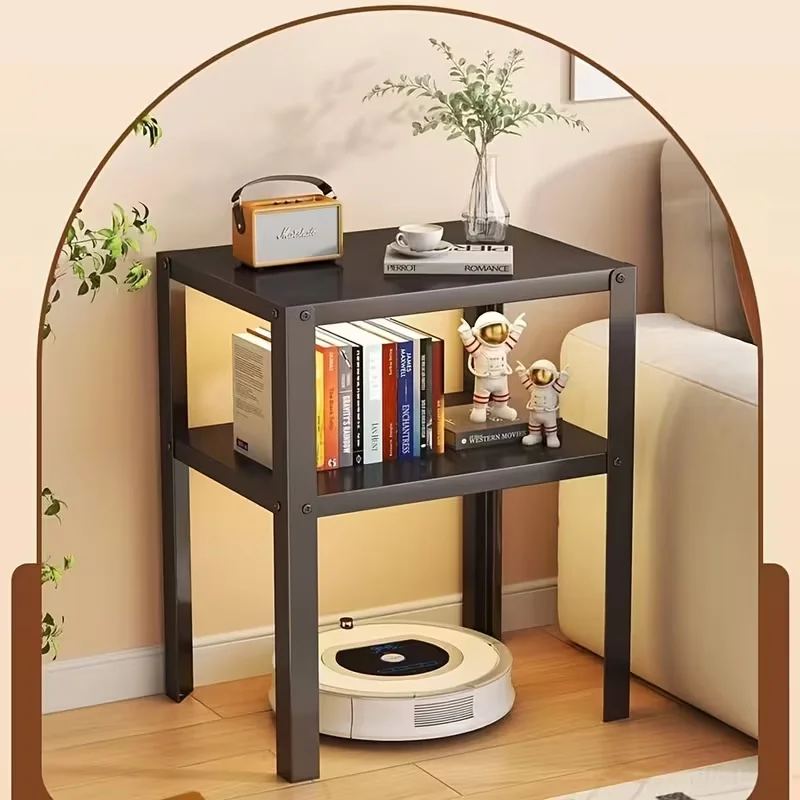 Metal Floor Storage Rack - Industrial Modern Nightstand Shelving Unit with Shelves for Living Room Bedroom