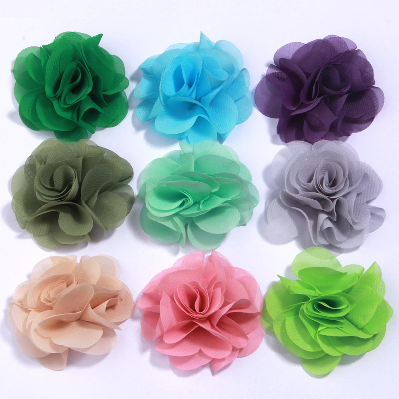 10Pcs 6.5cm Chiffon Fabric Flower for Baby Girls Hair Accessorries Headwear Wedding Dress Hats Headband Brooch DIY Home Decor