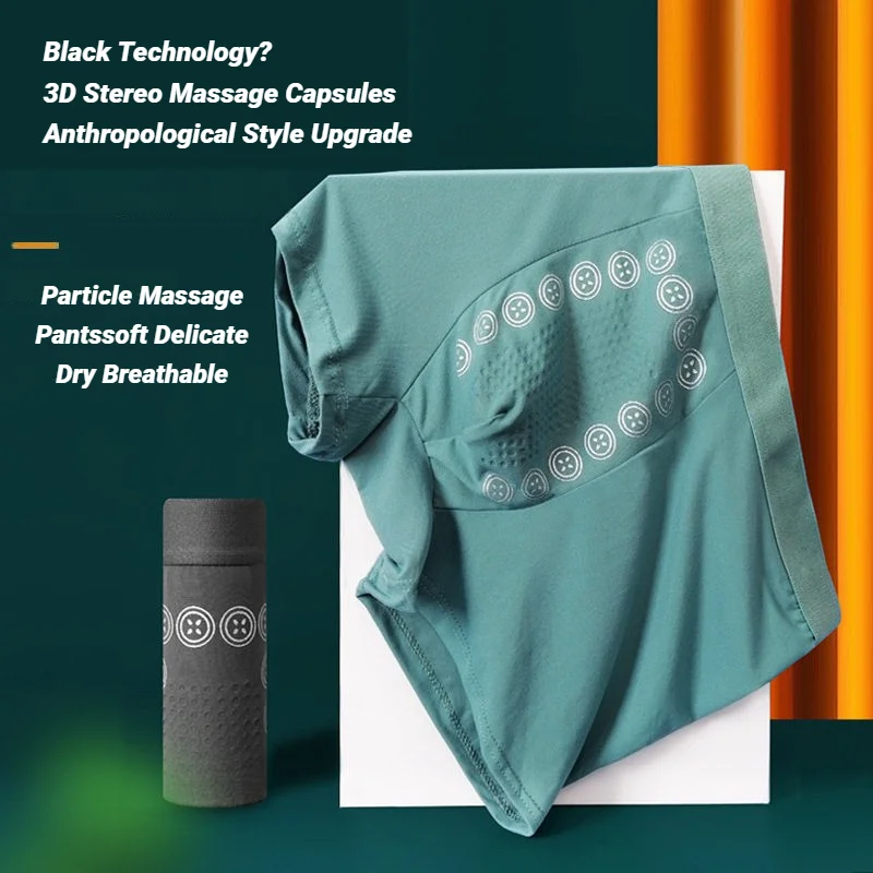 Men’s Boxer Shorts Non-Marking Mid Waist Anion Technology Comfort Underwear Breathable Massage Design Black Men’s Underpants