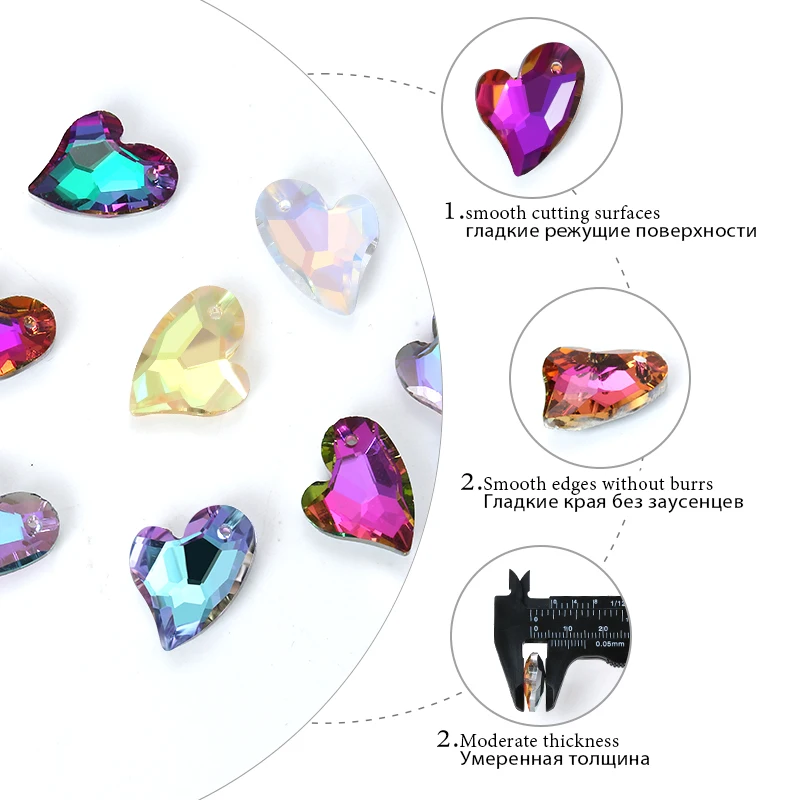 12PCS 17x14mm Heart Shaped Stone Pendants Beads DIY Jewelry Making Supplies Charms Glass Crystal Beads for Necklace 8 Colors
