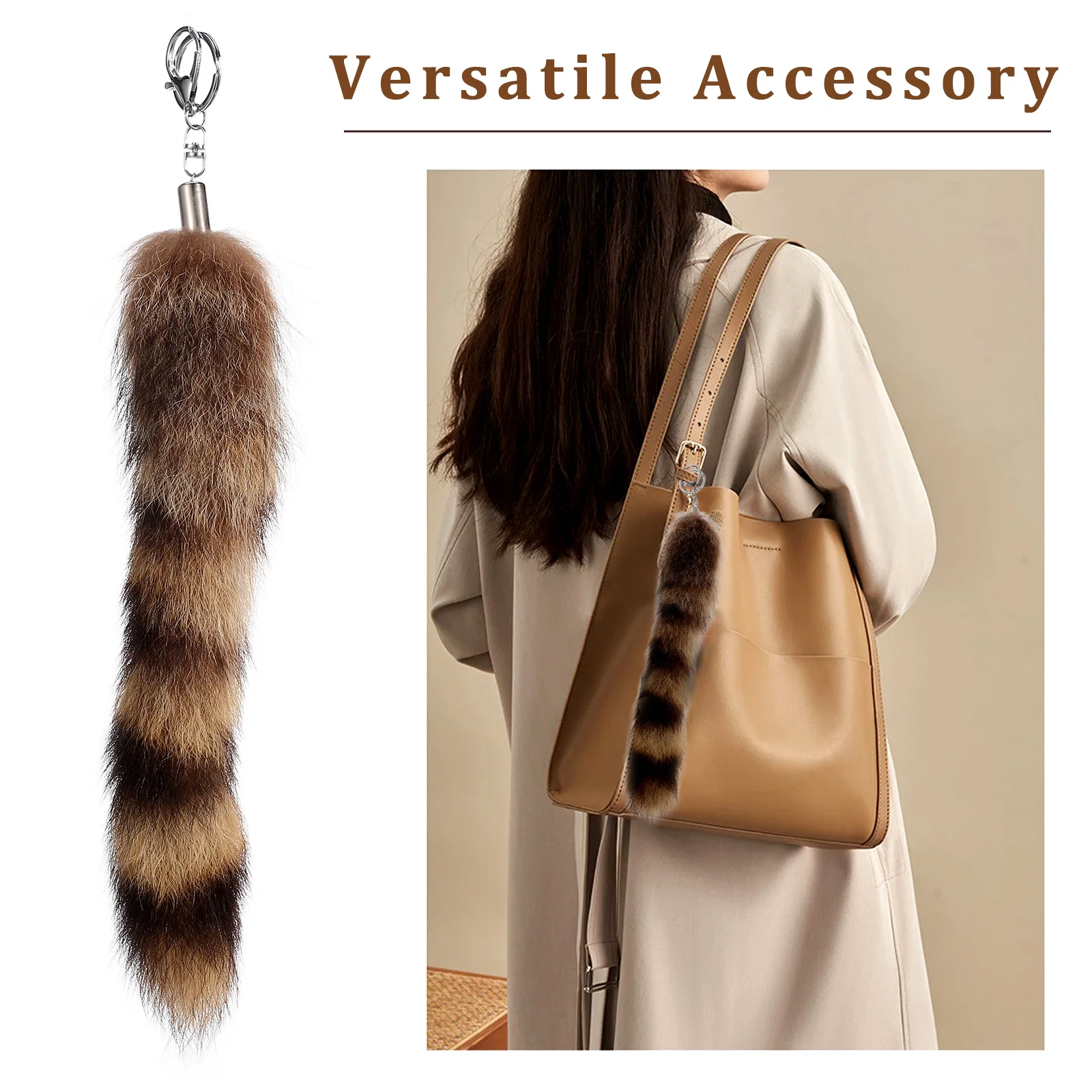 

Keychain Raccoon Tail Animal Key Ring Stuffed Pompom Pendant Bag Charm Purse Decor for Women Handbag Car Keys