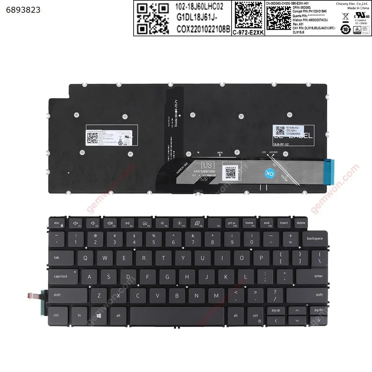 

US Laptop Keyboard for Dell Inspiron 14-7490 13 5390 5391 7391 7491 5493 5498 Gray with Backlit