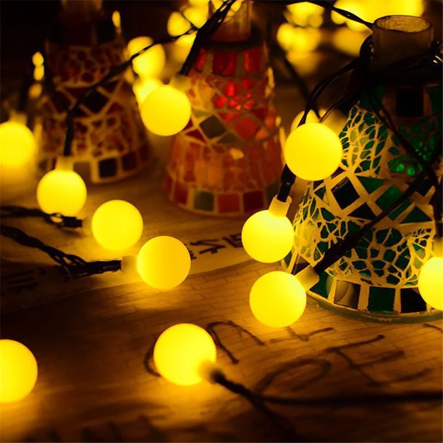 New 200LED Solar White Ball String Lights Outdoor Fairy Garden Lights Waterproof Christmas Tree Party Wedding Decoration Garland