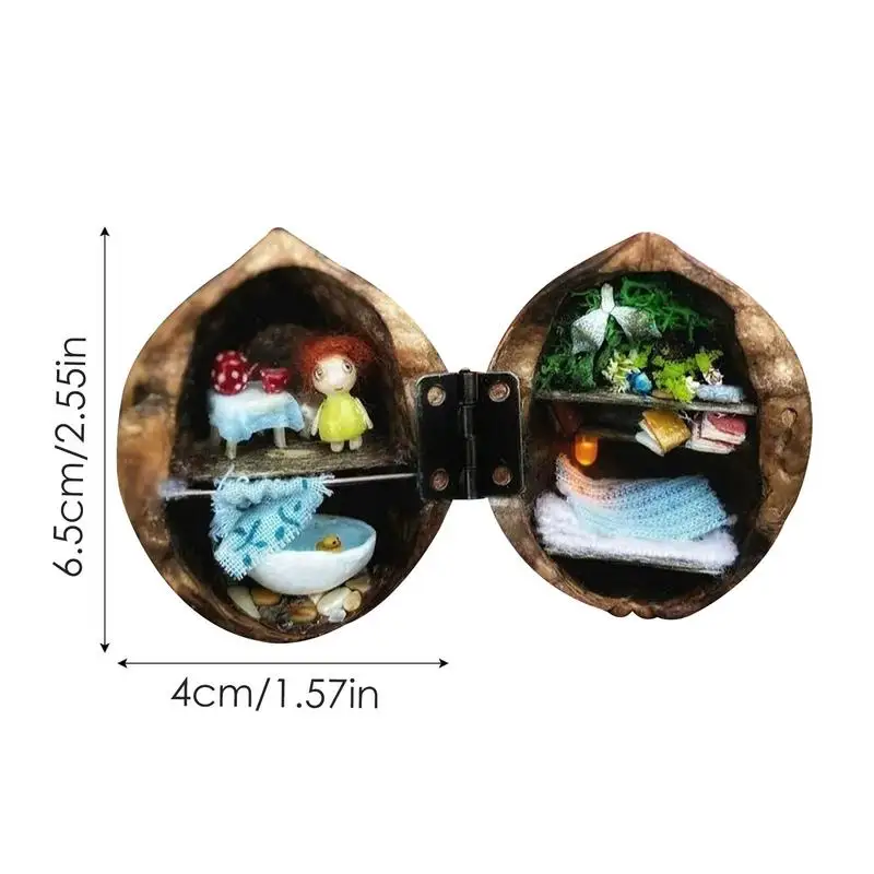 Walnut Shell Dollhouse Tiny World Inside Walnuts Resin Miniature Dollhouse Kit Handmade Mini Library 3D Children Toy Gift