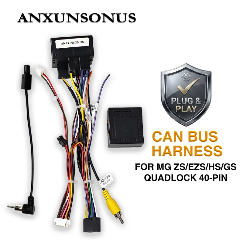 Quadlock 40-Pin Wiring Harness CAN Bus Decoder for MG ZS/EZS/HS/GS 16-19, SWC Retention, Plug&Play, 16-Pin Android Adapter Cable