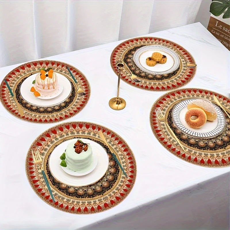 VIKAMA 4PC Exotic Mandala Art Placemats Ceremonial Table Decor Accessories Bohemian Style Home Decor Theme