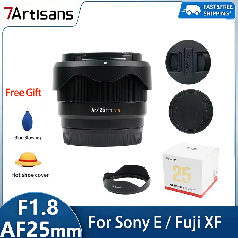 Объектив 7artisans с автофокусом 25 мм F1.8 с большой апертурой для APS-C камер, легкий портретный объектив для видеоблогов, совместим с Sony ZV-E10, A6400, Fujifilm XT5, Nikon