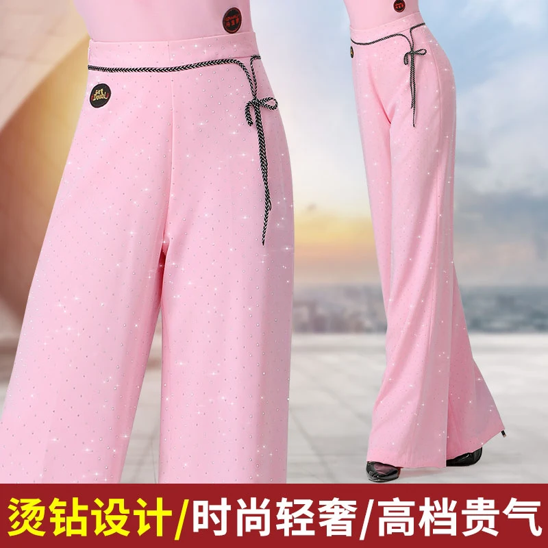 여성 라틴 댄스 바지 현대 댄스 핑크 하이 웨이스트 다이아몬드 바지 볼룸 탱고 삼바 바지 공연 의상 DN20749