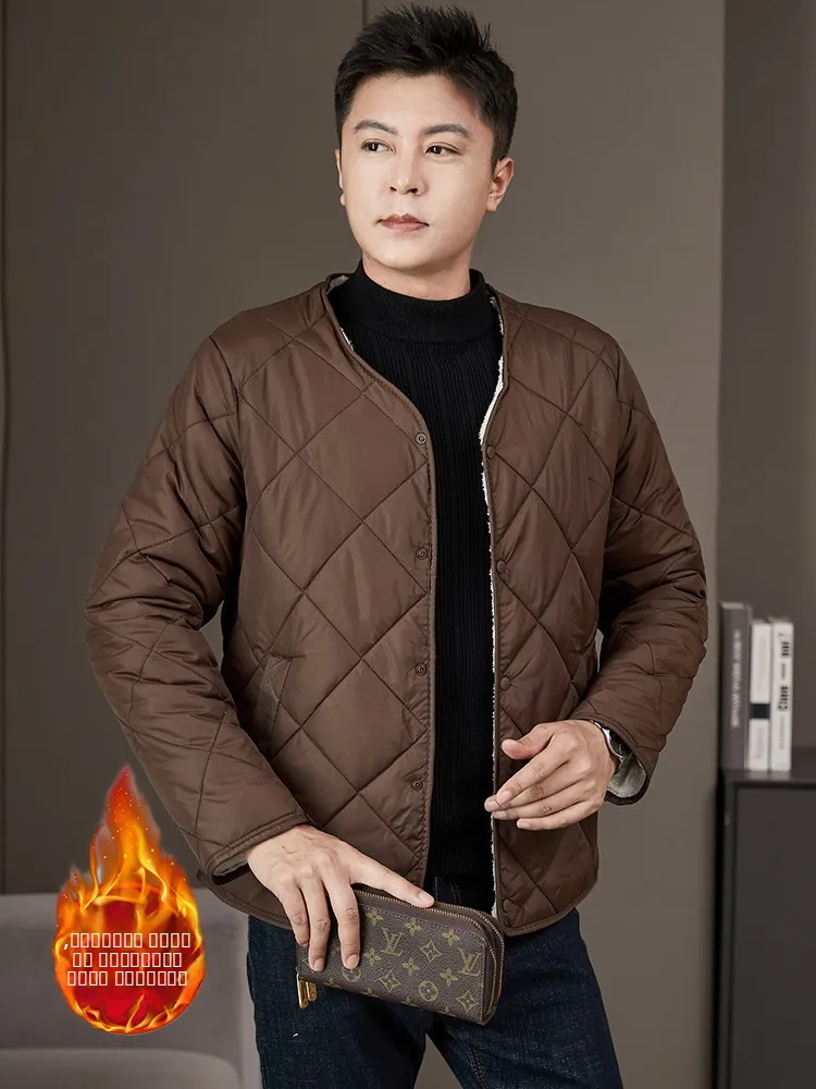 

Men's Thiened Fce Lined Cotton Jaet Winter Warm Inner Wear Slim Fit ort Sle Busin Gentleman Sle Du down Cotton