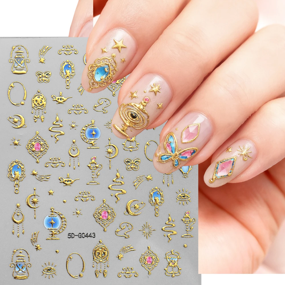 1pc 5D Embossed Butterfly Bow Backing Nail Decals Bohemian Vintage Floral Nail Art Stickers Foils Wraps DIY Nail Art Accessories