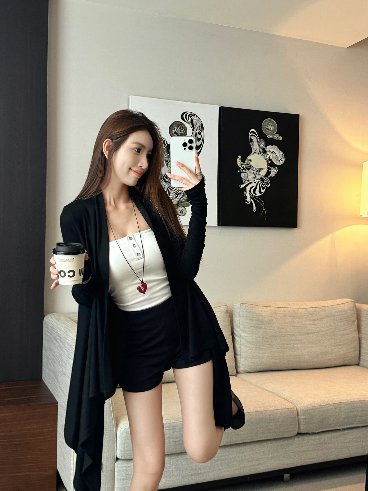 

Весенний новый свободный вязаный кардиган для женщин с асимметричным подолом, мягкий повседневный, из полиэстера, с V-образным вырезом