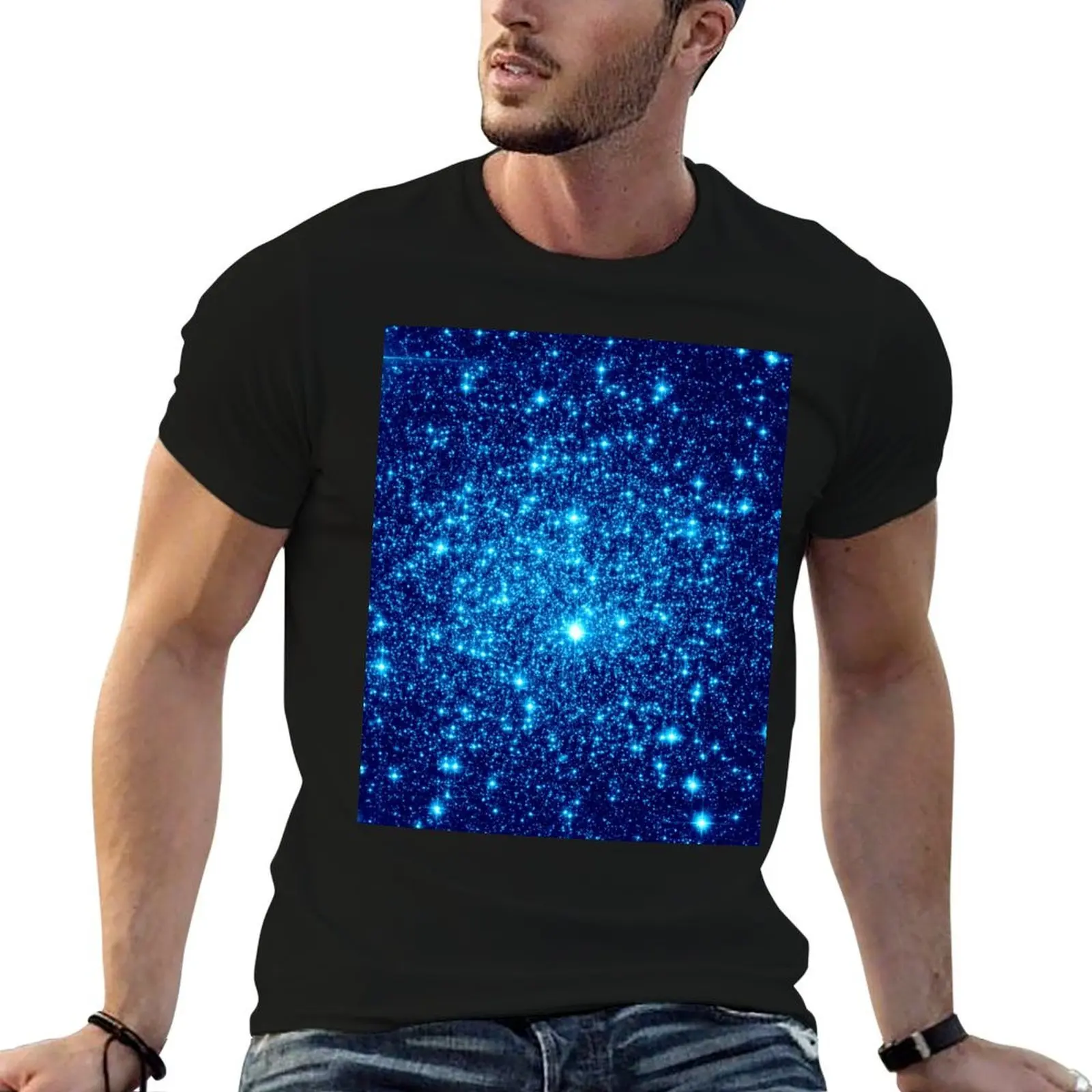 Vivid Blue Galaxy Sparkle Stars T-Shirt customs design your own vintage outfits for men