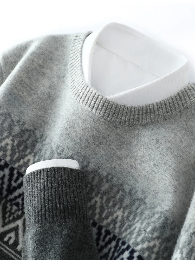 Autumn Winter Men O-neck Wool Pullovers Fair Isle Sweater Casual Vintage Christmas style Cashmere 100% Merino Wool Knitwear Tops