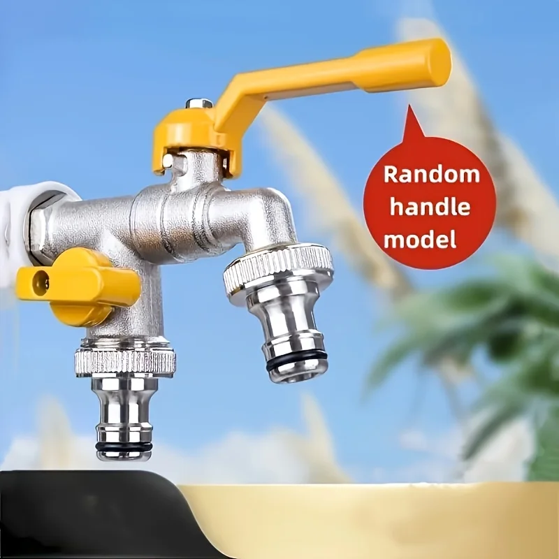 Anti Freezing and Crack Resistant Dual Outlet Faucet with Dual Handles Suitable for Garden Washing Machines - Yard and Lawn Care