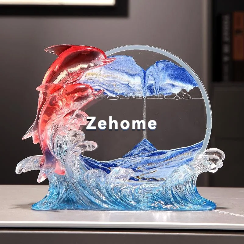 Wind and water quicksand painting dolphin ornament TV cabinet wine cabinet office decoration housewarming birthday gift