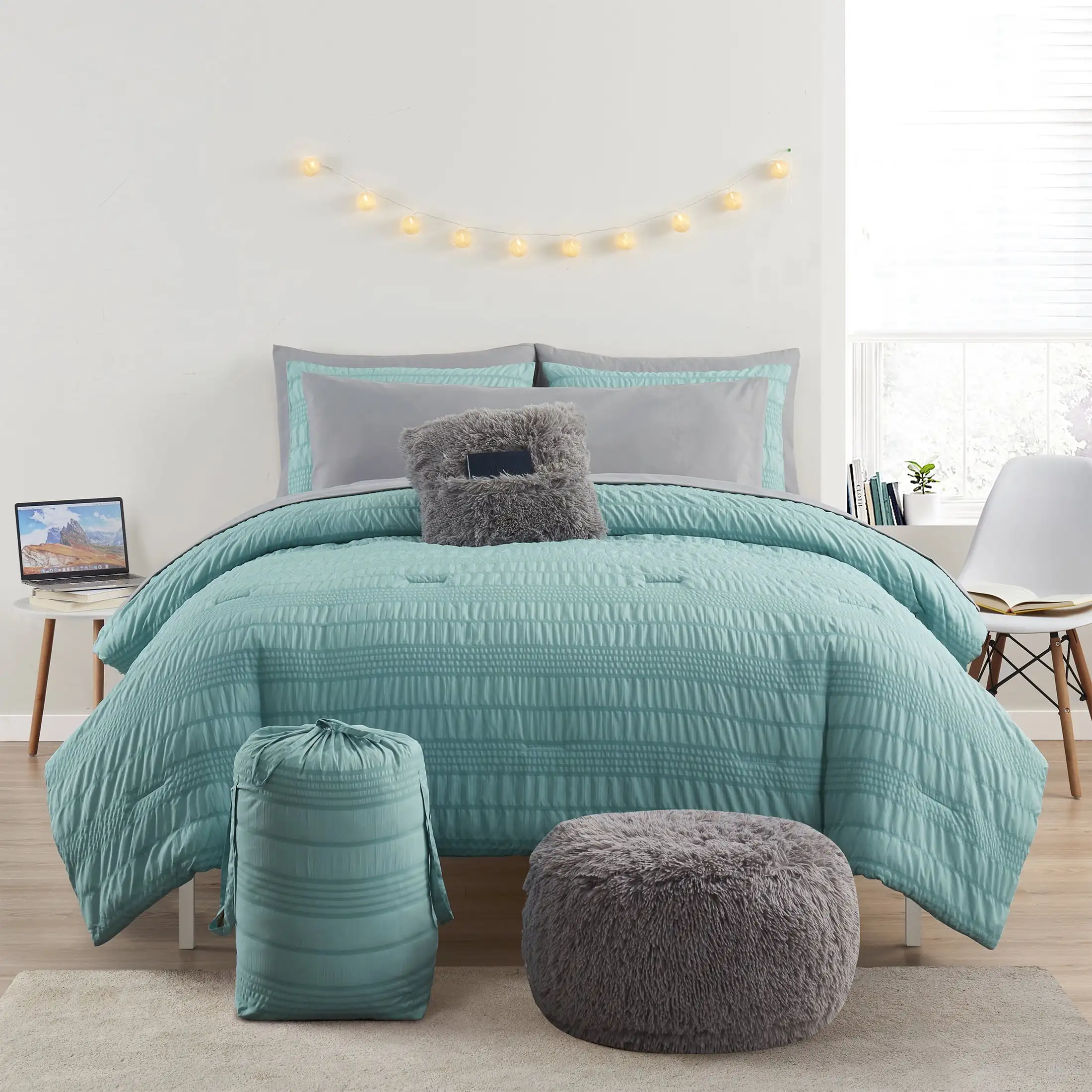 

Ultimate Bedding Bundle 10-Piece Teal Seersucker Textured Bed in a Bag, Twin/Twin XL