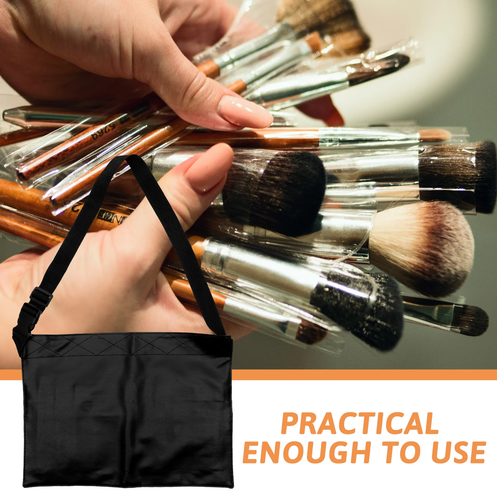 

Makeup Brush Bag Black Waist Belt Portable Pouch Storage Apron Practical Dresser Beauty Tool Pu For