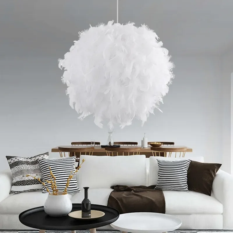 Spherical Creative Hanging Lamp Fashion Simple White Feather Ball Lighting Chandelier  Bedroom Children's Room Decoration Living