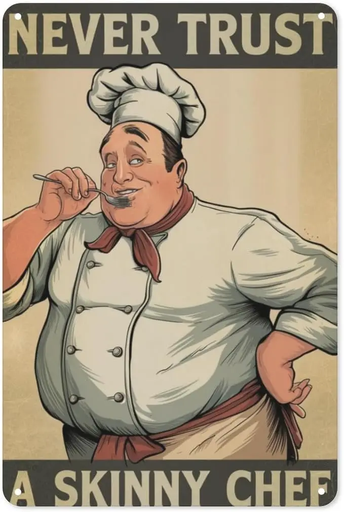 Foodie Humor Tin Sign 8X12IN Retro Metal Wall Art for Kitchen, Diner & Gourmet Cafe Decor with Chef Art sign