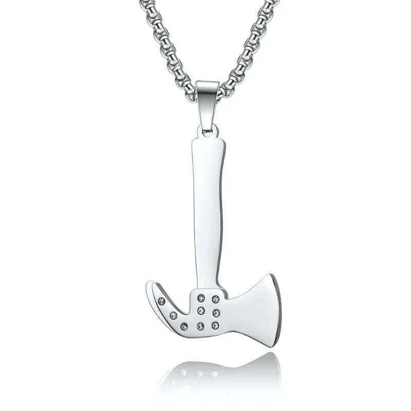 Hip-Hop Ax Pendant Necklace Stainless Steel Hatchet Rhinestone Necklaces for Men Punk Charm Gift