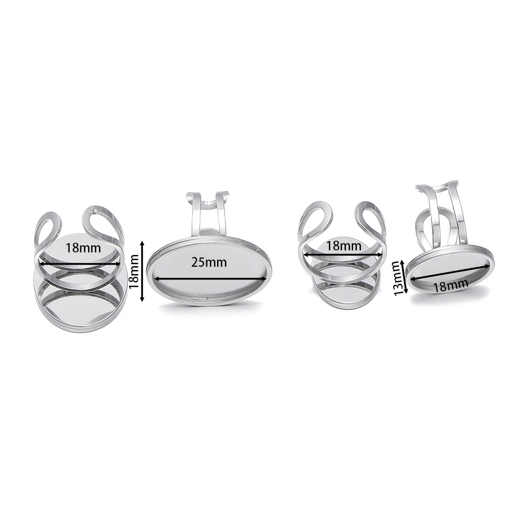 5Pcs/Lot Stainless Steel Open Ring Settings Oval Base Blank Tray for DIY Rings Jewelry Findings Making Accessories Supplies