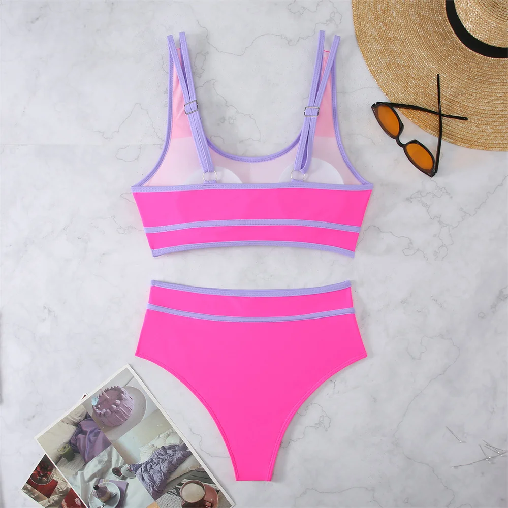 Sexy Sling Border Bikini Hohe Taille Badeanzug Tankini Push Up Urlaub Bademode Badeanzug Zwei Stück Set Frauen Outfit Beachwear