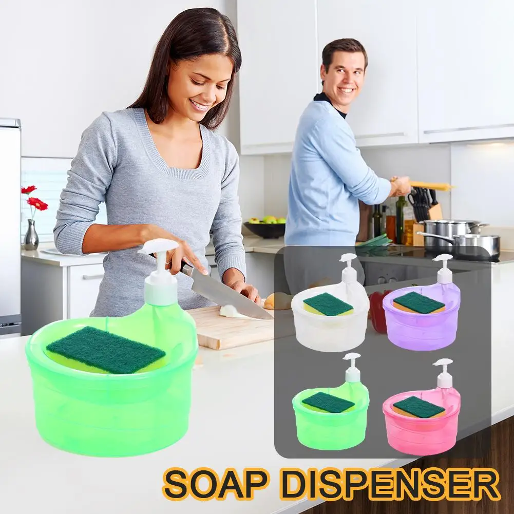 

2 In 1 Counter Dish Washing Soap Dispenser, Kitchen Soap Dispenser Dispense With Washing Sponge, Dispenser Soap Sink Dish S L3H4