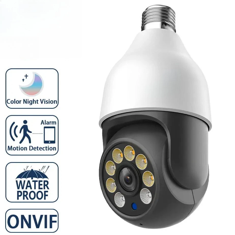 5MP E27 Light Bulb Security Camera with 5G Dual Band WiFi Waterproof Color Night Vision PTZ Wireless Surveillance by Tuya