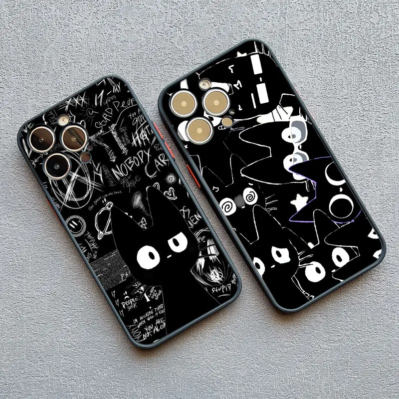 

Black Big Eye Cat Phone Case For Iphone 13 12 Mini 11 Pro Max 16 15 14 Pro Max Plus XR XS X 7 8 SE2 Cute Animal Collection Cover