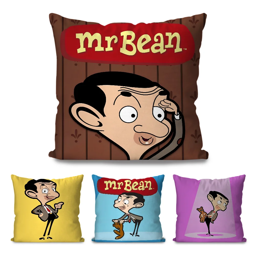 

Anime Mr. Bean Pillow Case Cartoon Sofa Decorative Home Double-sided Printing Short Plush Cute Cushion Cover