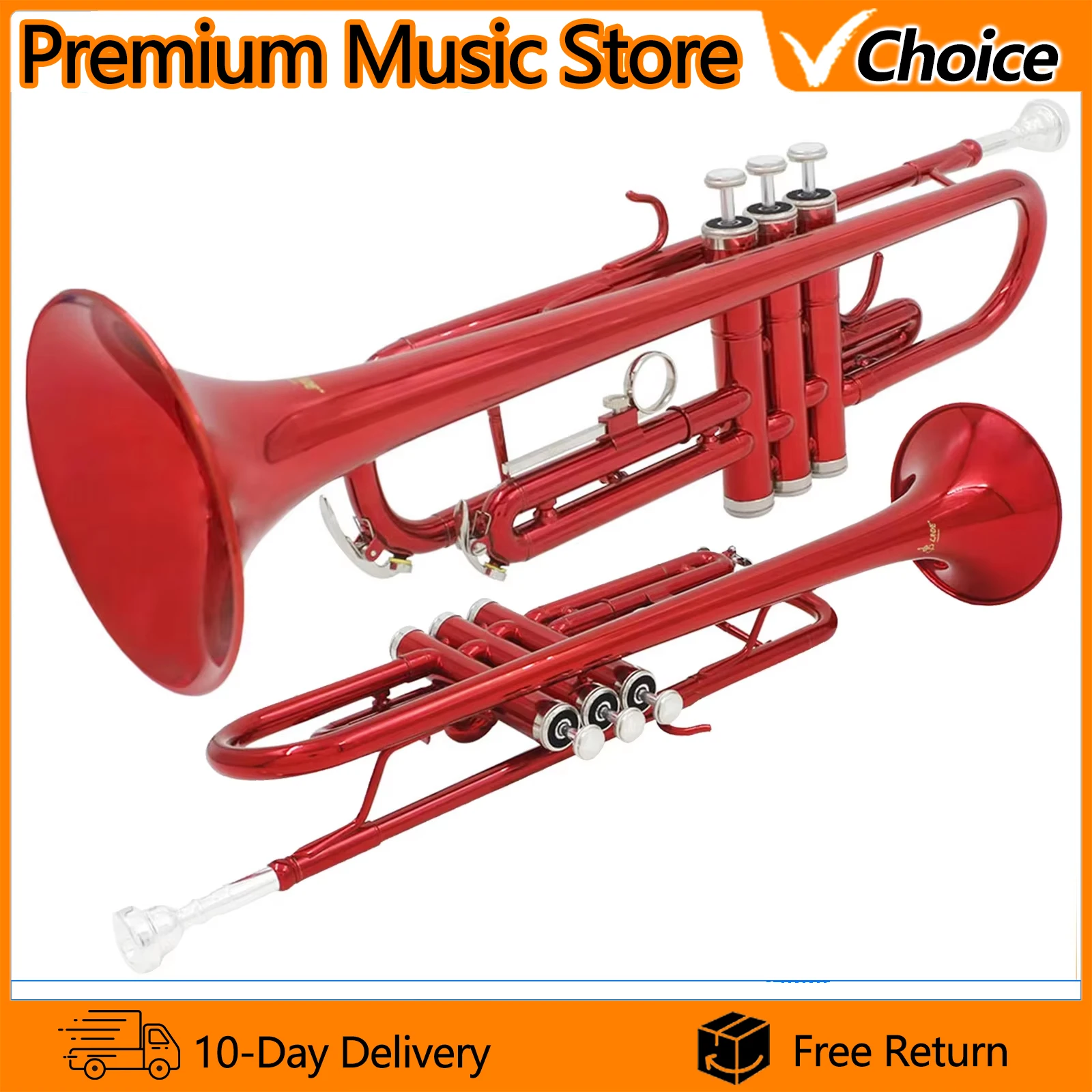 SLADE B Flat Trumpet Bb Brass Body Red Trumpet Professional Brass Instrument With Case Mouthpiece Gloves Cleaning Cloth Strap