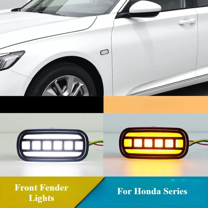 

For Honda Series Led Daytime Running Light Front Fender Lights with Dynamic Turn Signal White Light DRL Side Marker Leaf Lamp