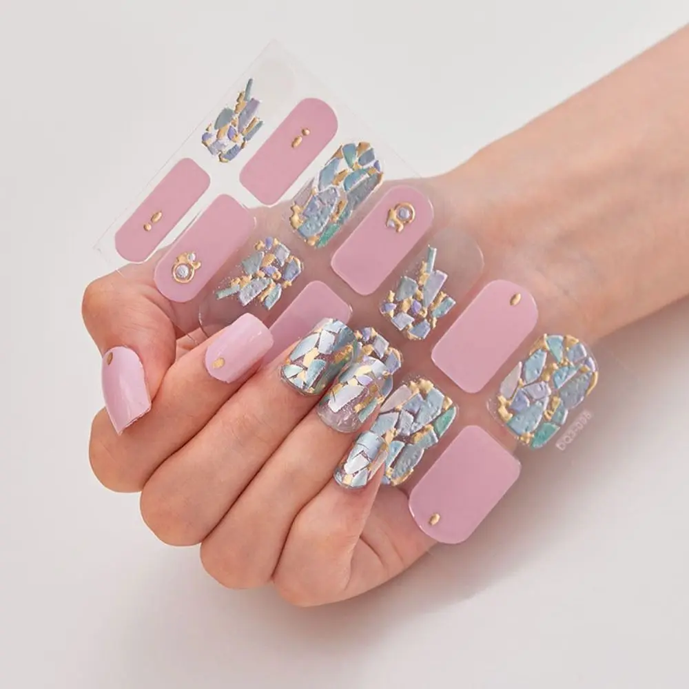 1Sheet/14PCS Strips Gel Nail Stickers Glittering Bling Gel Nail Polish Strips Simple Nail Art Stickers DIY NAil Art Making