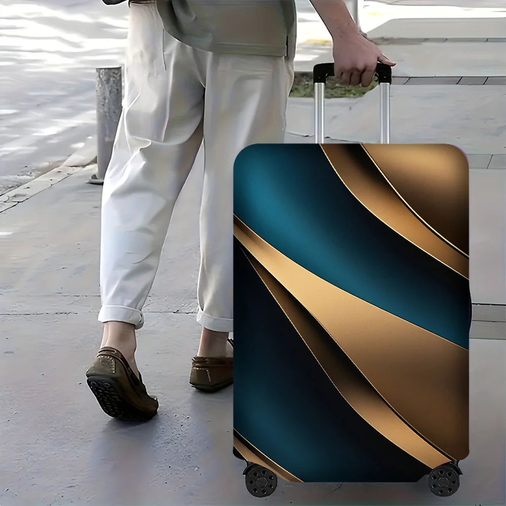 

1-piece abstract blue and gold print luggage cover for luggage sizes 18 – 32 inches; stylish and resilient travel accessory i
