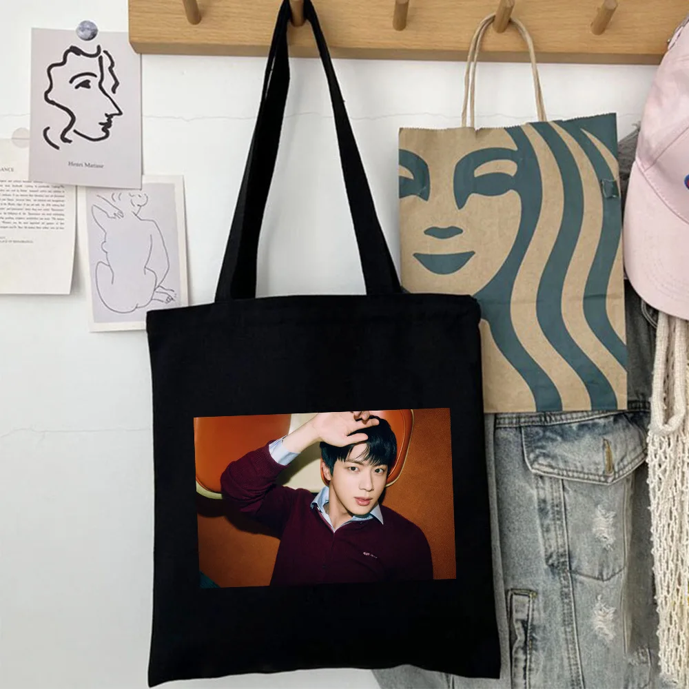 Álbum KPOP JIN, bolso de lona con foto de cartel feliz, bolso impreso de gran capacidad a la moda, bolso de hombro de almacenamiento con cremallera, regalo para seguidores