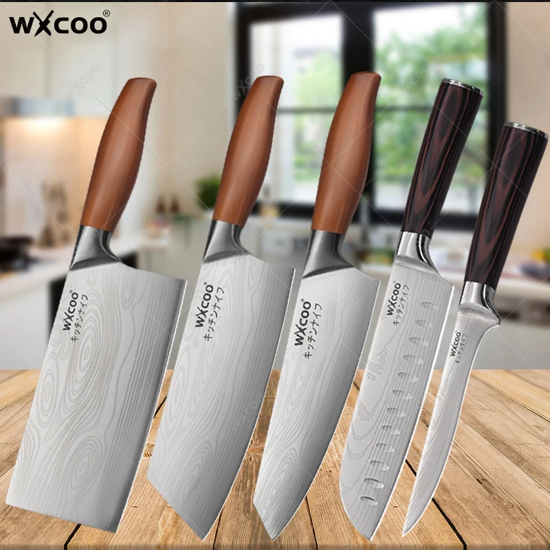 Professional Chef Knife Damascus Laser Pattern Kitchen Knives Stainless Steel Boning Knife Meat Cleaver Fruit Slicing Knife