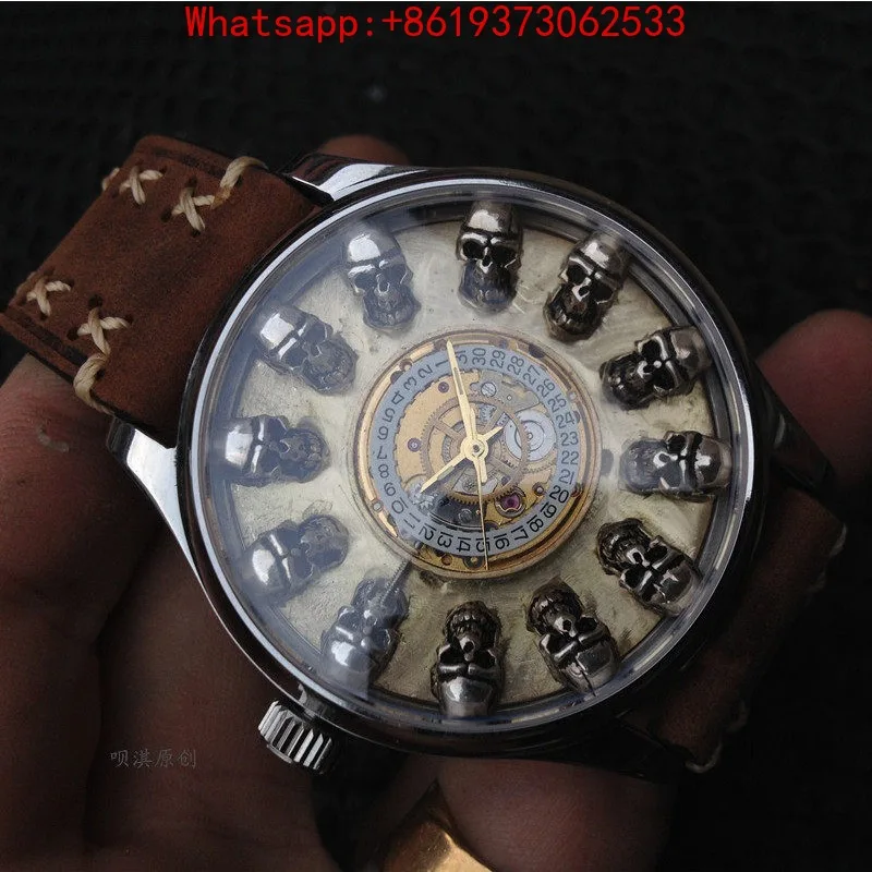 Customized Watch Fully Automatic Mechanical Watch Croxin Sterling Silver Skull Dial Watch Creative Handmade