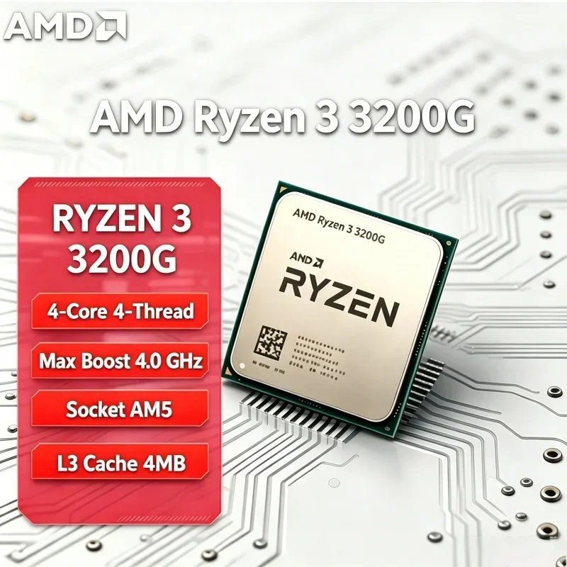AM4 Platform AMD R3 3200G Ryzen 3 3200G 4 Core 4.0GHz Desktop APU for AM4 Motherboard Upgrade No Cooler