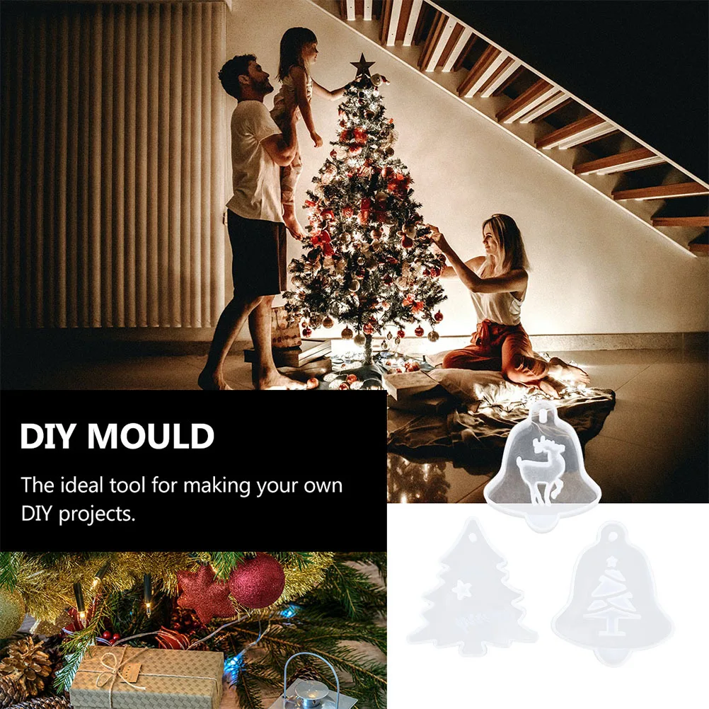 

4Pcs Handmade Craft Mold Xmas Hanging Ornament Molds Durable Safe Long Lasting Crystal Epoxy Tool Christmas Hanging Pendant Mold